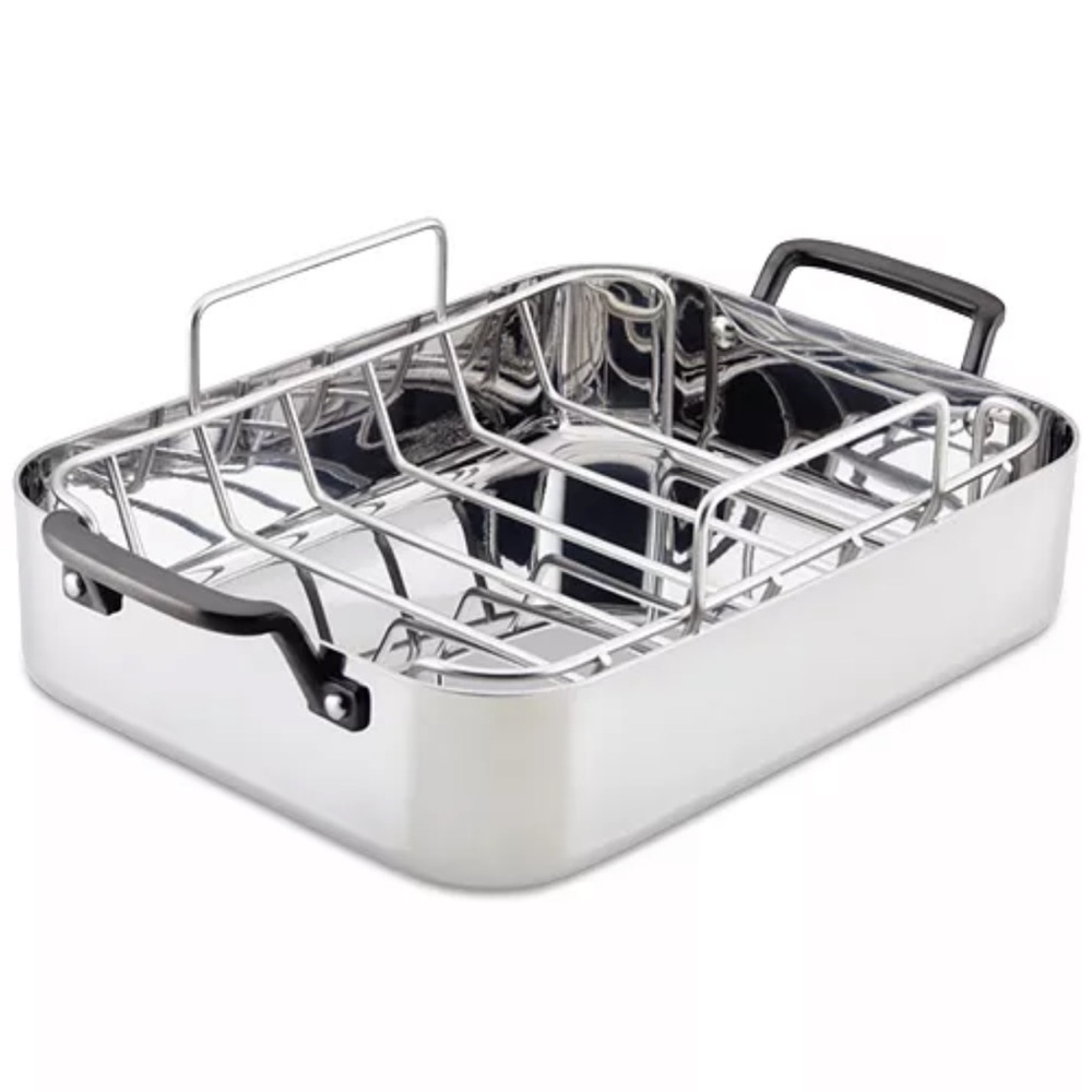 KitchenAid 5-Ply Clad Stainless Steel 15” x 11.5” Roaster with Removable Rack
